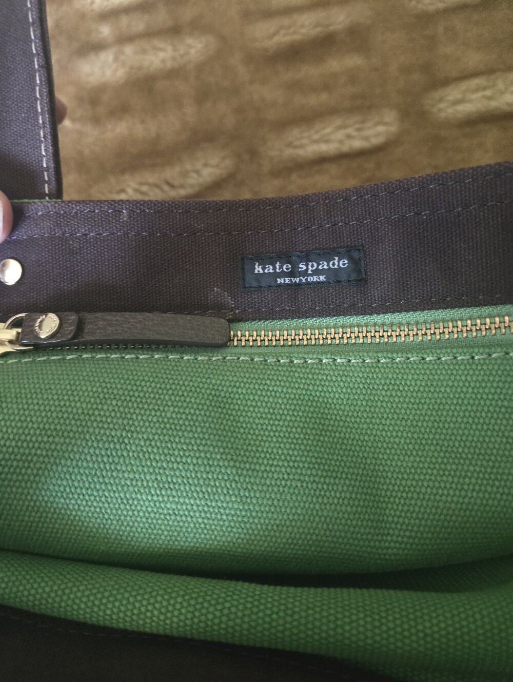 Kate Spade Green Canvas Tote Bag with Contrast Handles - Picture 3 of 6